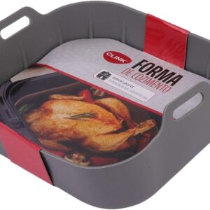 Panela de Silicone Quadrada Fritadeira Microondas C/Alça Forma 20x20cm Cesto para Air Fryer
