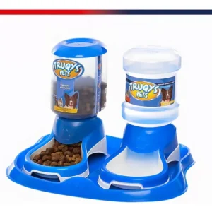 Kit Comedouro E Bebedouro Automático Truqys Pet Bandeja Cor Azul