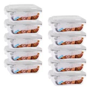 Conjunto 10 Potes 640ml Vidro Hermético 4 Travas Marmita