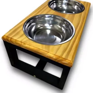 Comedouro Pet Elevado Duas Tigelas Inox - Tamanho M