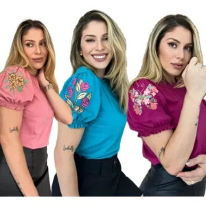 Kit3 Blusa T-shirt Camiseta Manga Princesa Camisa Bufante