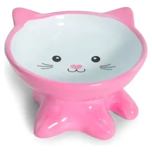 Vasilha Ceramica Elevada Atóxico Colorido 250 Ml Para Gatos Cor Rosa